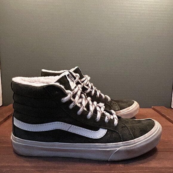 Vans Mens Dark Green Faux Fur Lined High Top Skateboard Shoes Size 6M/7.5W - Picture 1 of 11